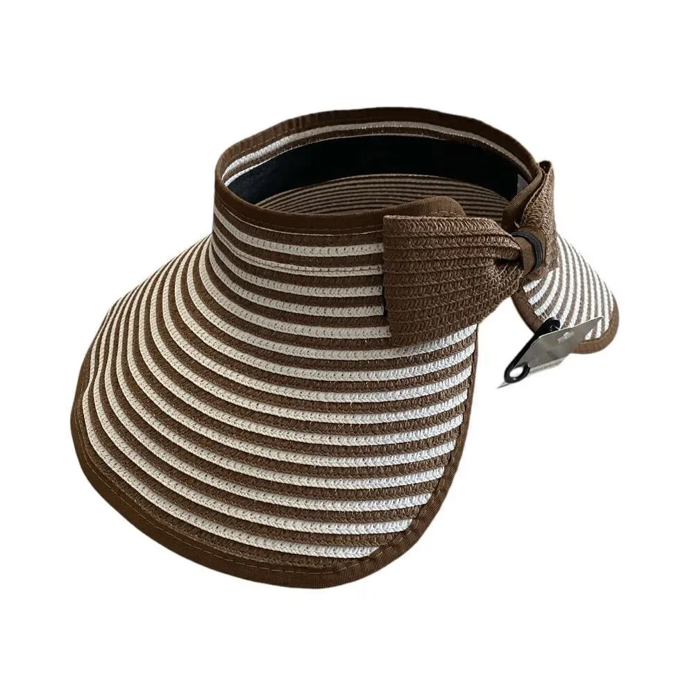 NWT Nicole‎ Marciano Brown & White Stripe Straw Hat with Bow